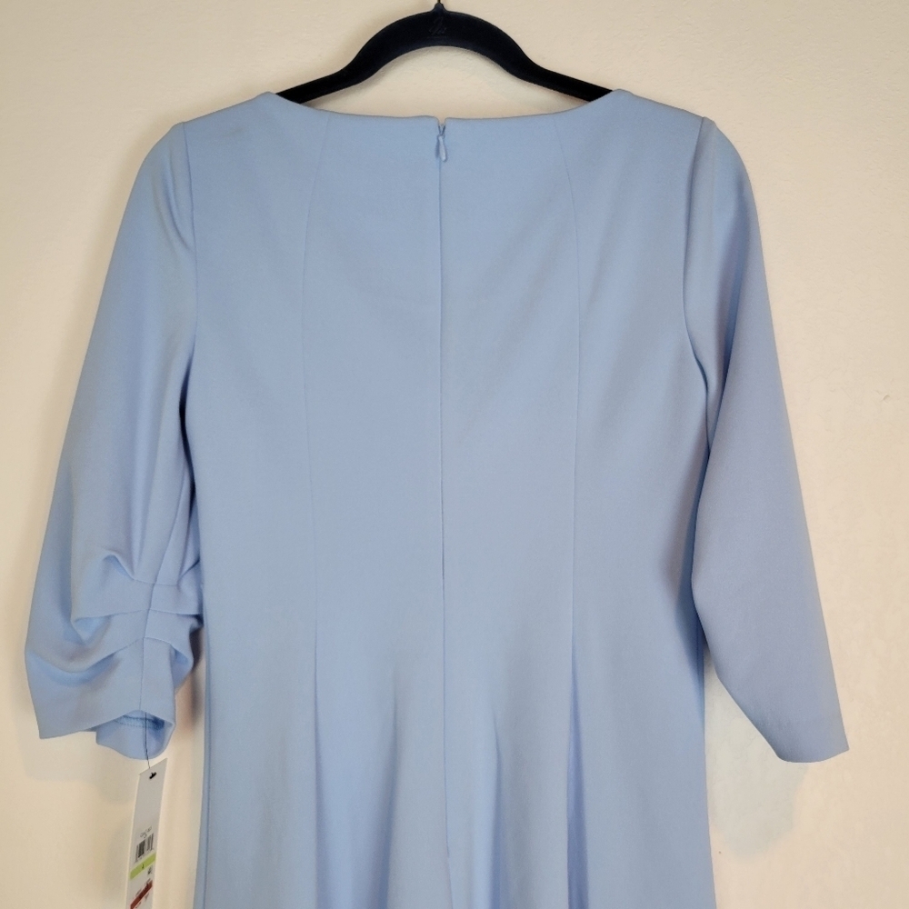 NWT Calvin Klein Pleated Shift 3/4 Sleeve Ruched A-Line Dress Blue Serene - Picture 6 of 11